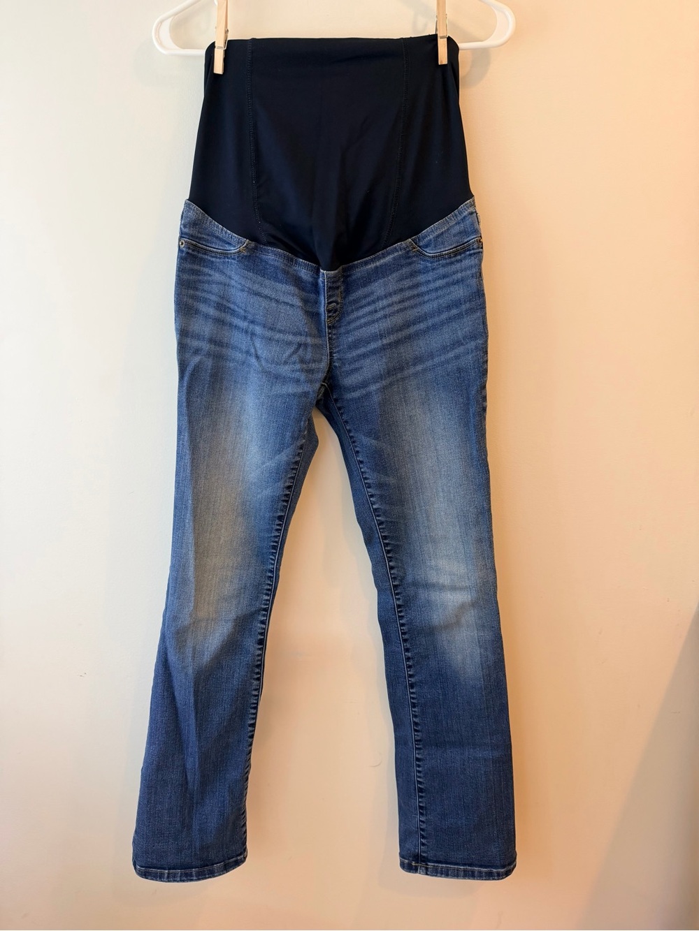 Ingrid & Isabel Blue Straight-Leg Maternity Jeans with Black Support Panel